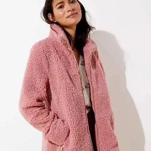 Petite Faux Sherpa Funnel Neck Coat (Pink!)